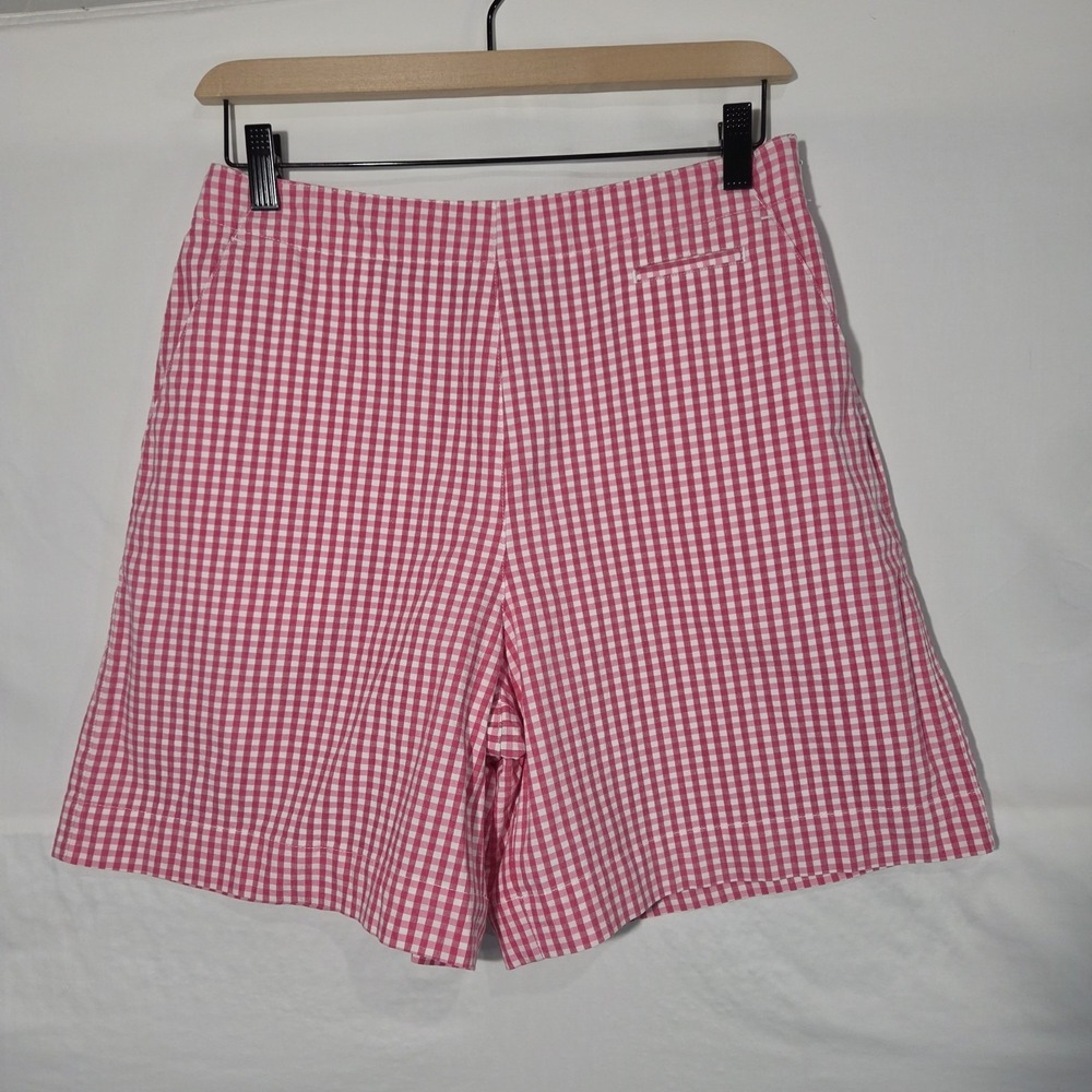 Talbots Stretch Pink & White Gingham Plaid Shorts Women's 8 Golf Prep Side Zip